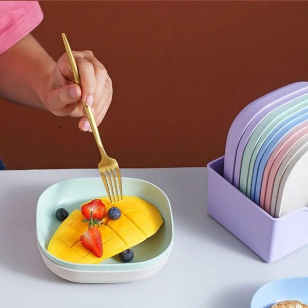 10-Piece Multi-Function Plastic Plate Set with Stand – Elliptical Design for Everyday Use