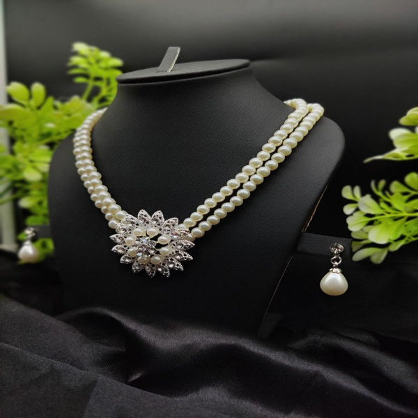 Graceful Radiance Pearl Necklace Set with Floral Pendant | Artificial Jewellery