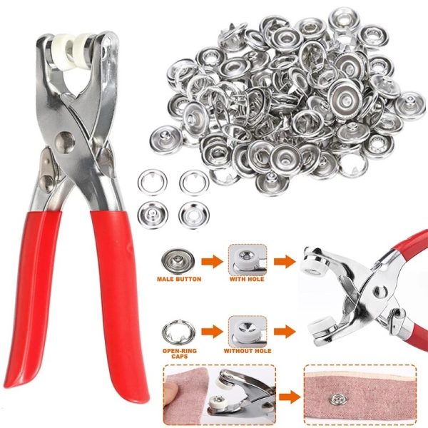 Metal Button Press Tool for All Fabrics | Tich Button Press Pliers with 50 Buttons