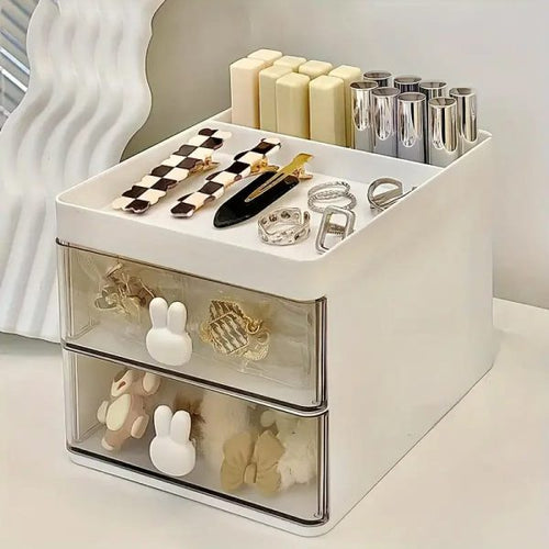 Clear Desk Organizer with Rabbit Handle – Ideal for Pens, Makeup, Jewelry & More (Random Color)