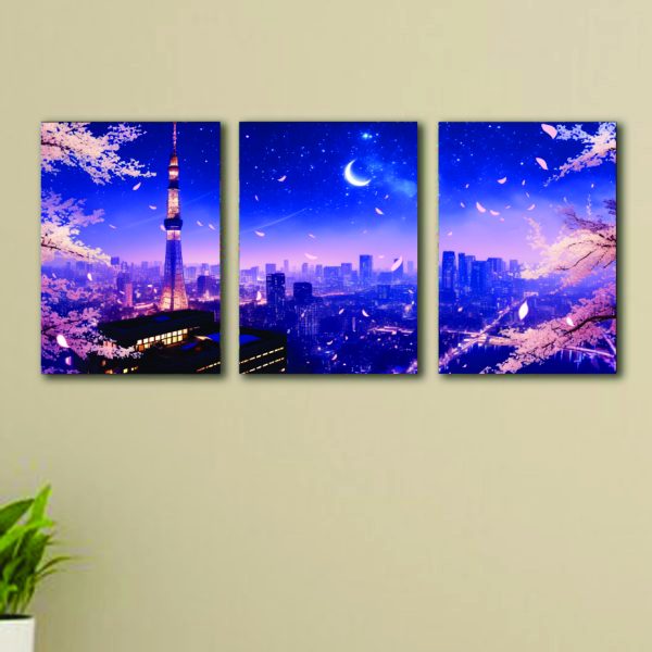 Set Of 3 Blue City Sticky Canvas Frames For Wall Decore 8×11 Inches Size