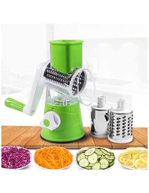 Manual Vegetable Slicer with Stainless Steel Blades – 3-in-1 Round