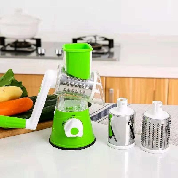 Manual Vegetable Slicer with Stainless Steel Blades – 3-in-1 Round