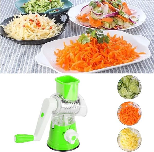 Manual Vegetable Slicer with Stainless Steel Blades – 3-in-1 Round